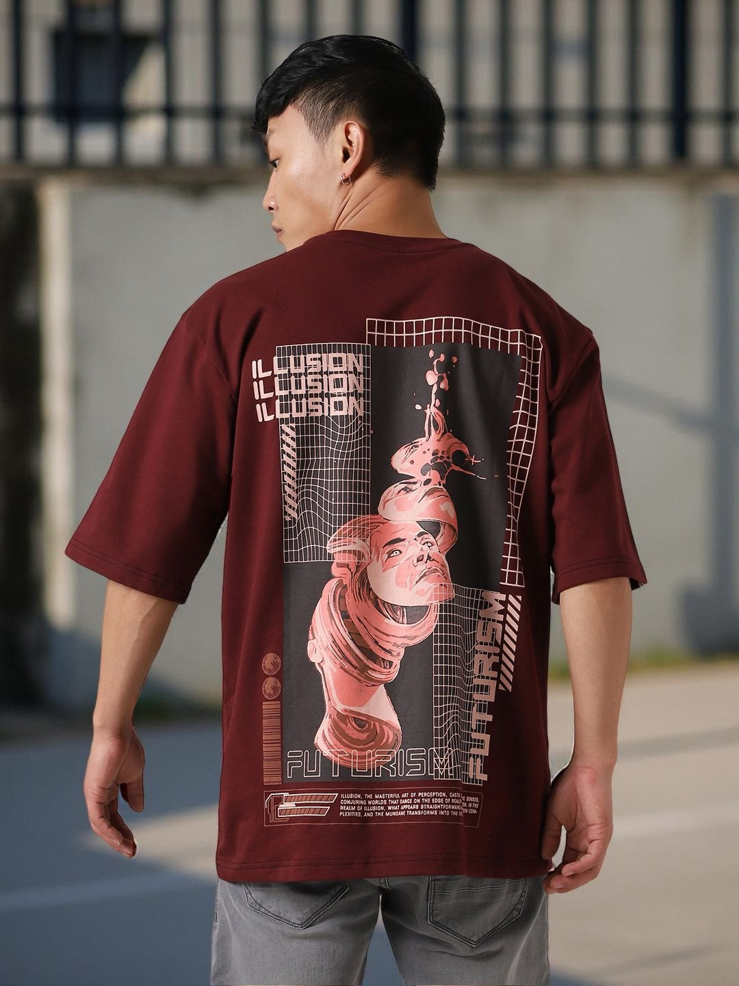 Hubberholme Men Futuristic Printed  Oversized Fit T-shirt