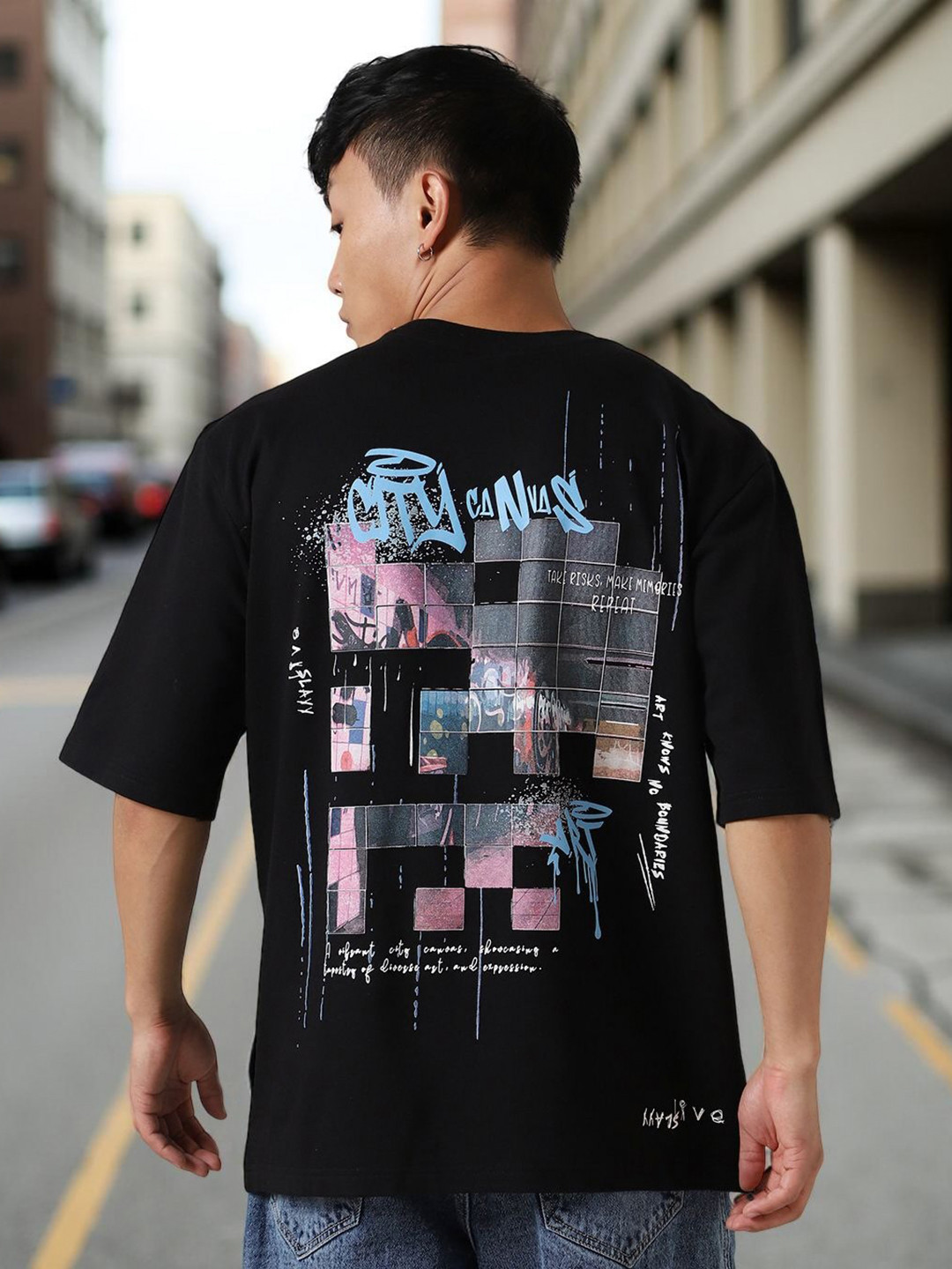 Hubberholme Men Cyborg Graphic Printed Round Neck Cotton Oversized T-shirt