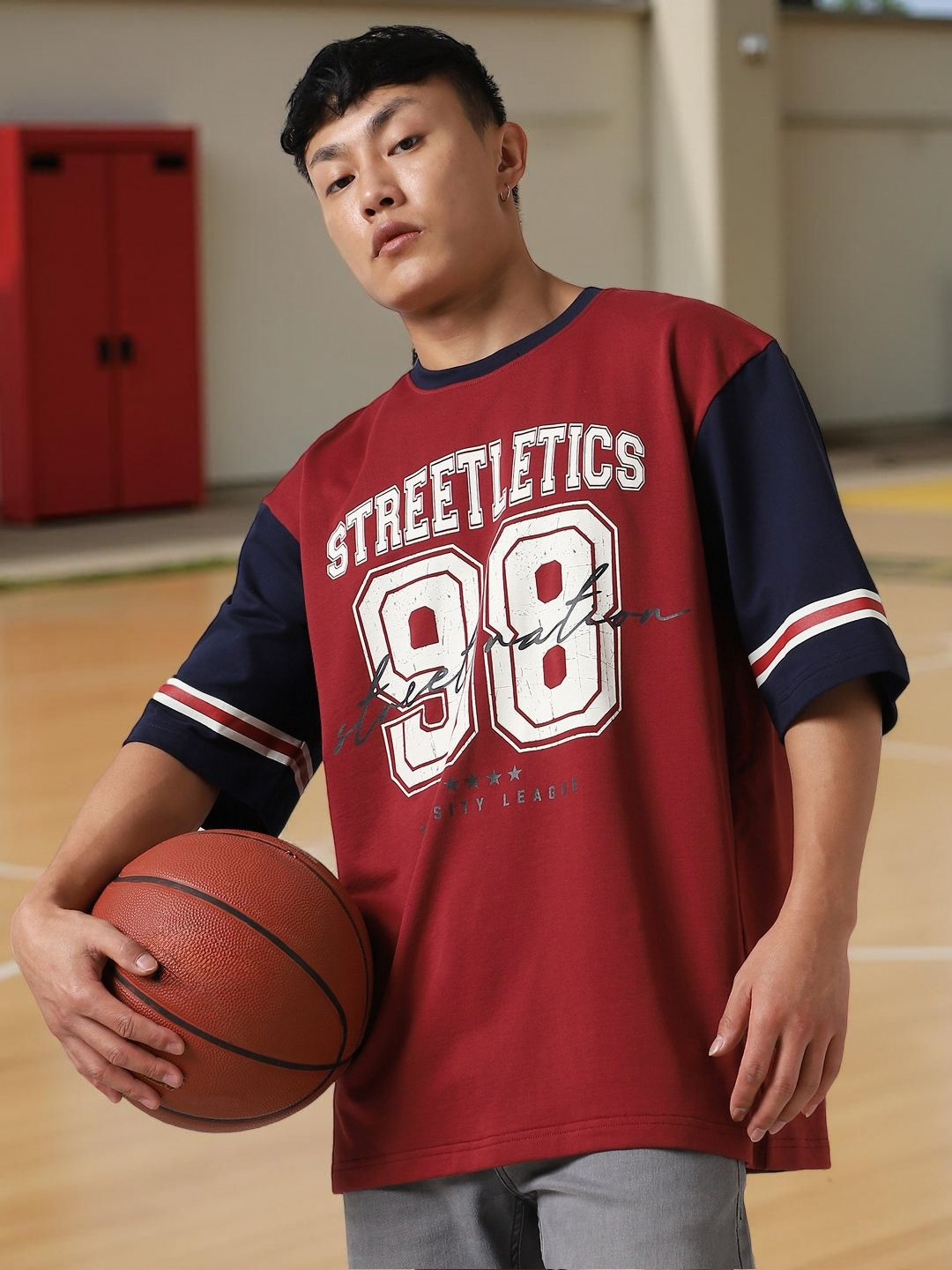 Hubberholme Men Printed Streetletics varsity Oversized Fit T-shirt