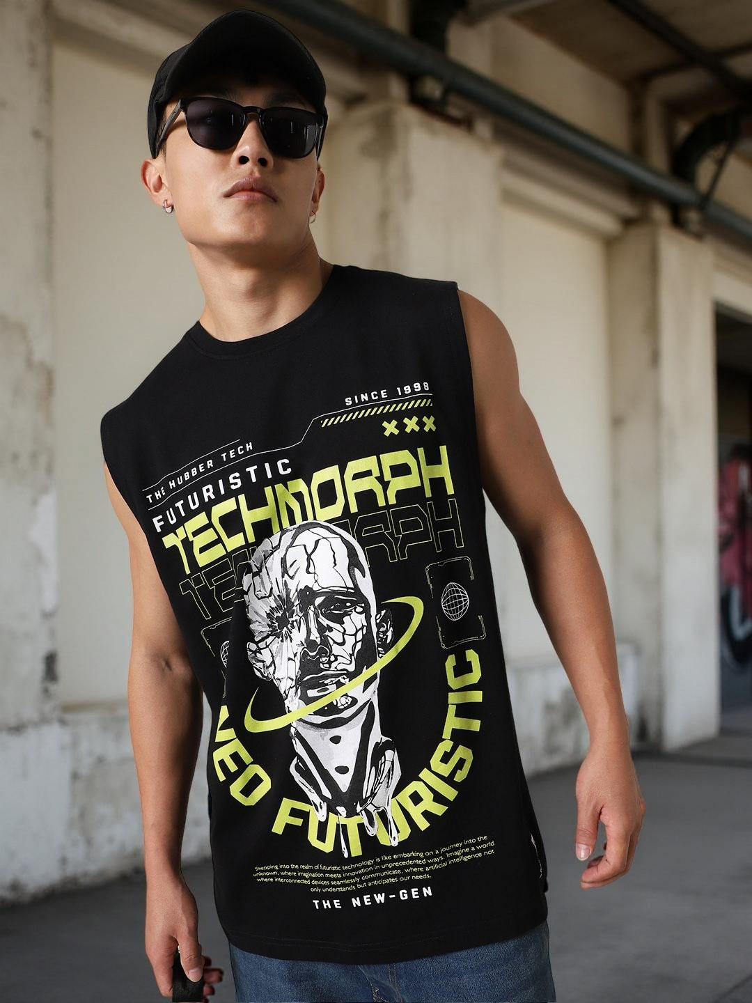 Hubberholme Men Futurestic Printed Sleeveless T-shirt
