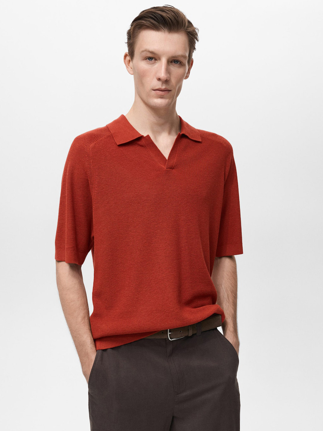 MANGO MAN Knitted Polo Collar T-shirt