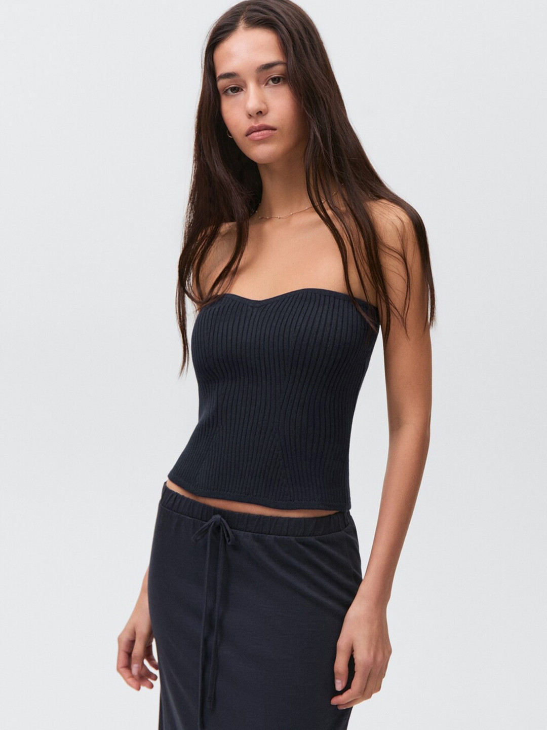 MANGO Strapless Ribbed Tube Crop Top