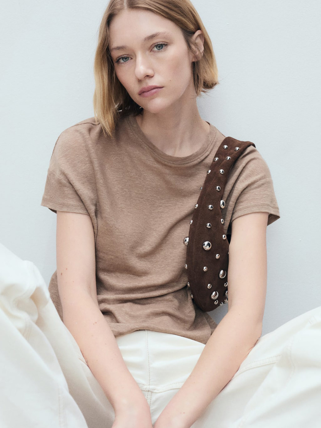 MANGO Drop-Shoulder Sleeves Pure Linen T-shirt