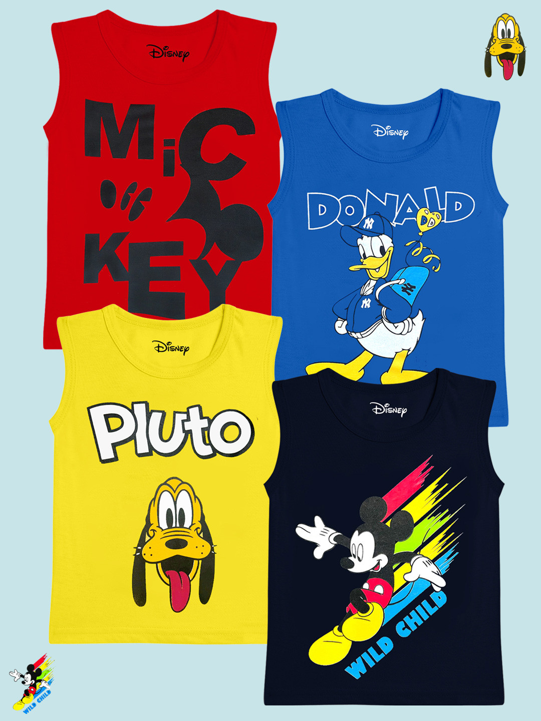 Disney By Miss and Chief Boys Pack Of 4 Humour & Comic Printed Regular Fit Cotton T-shirt