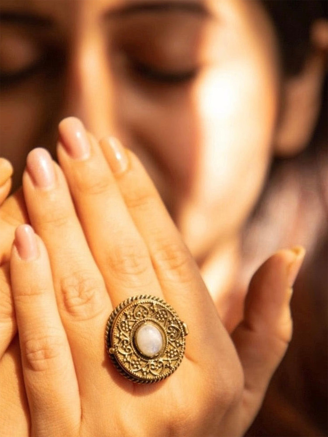 Soul Works Poison Moonstone Brass Adjustable Ring with free Brasso polishing Liquid