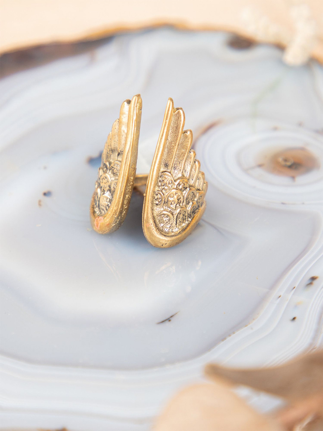 Soul Works Angel Adjustable Brass Ring with free Brasso polishing Liquid