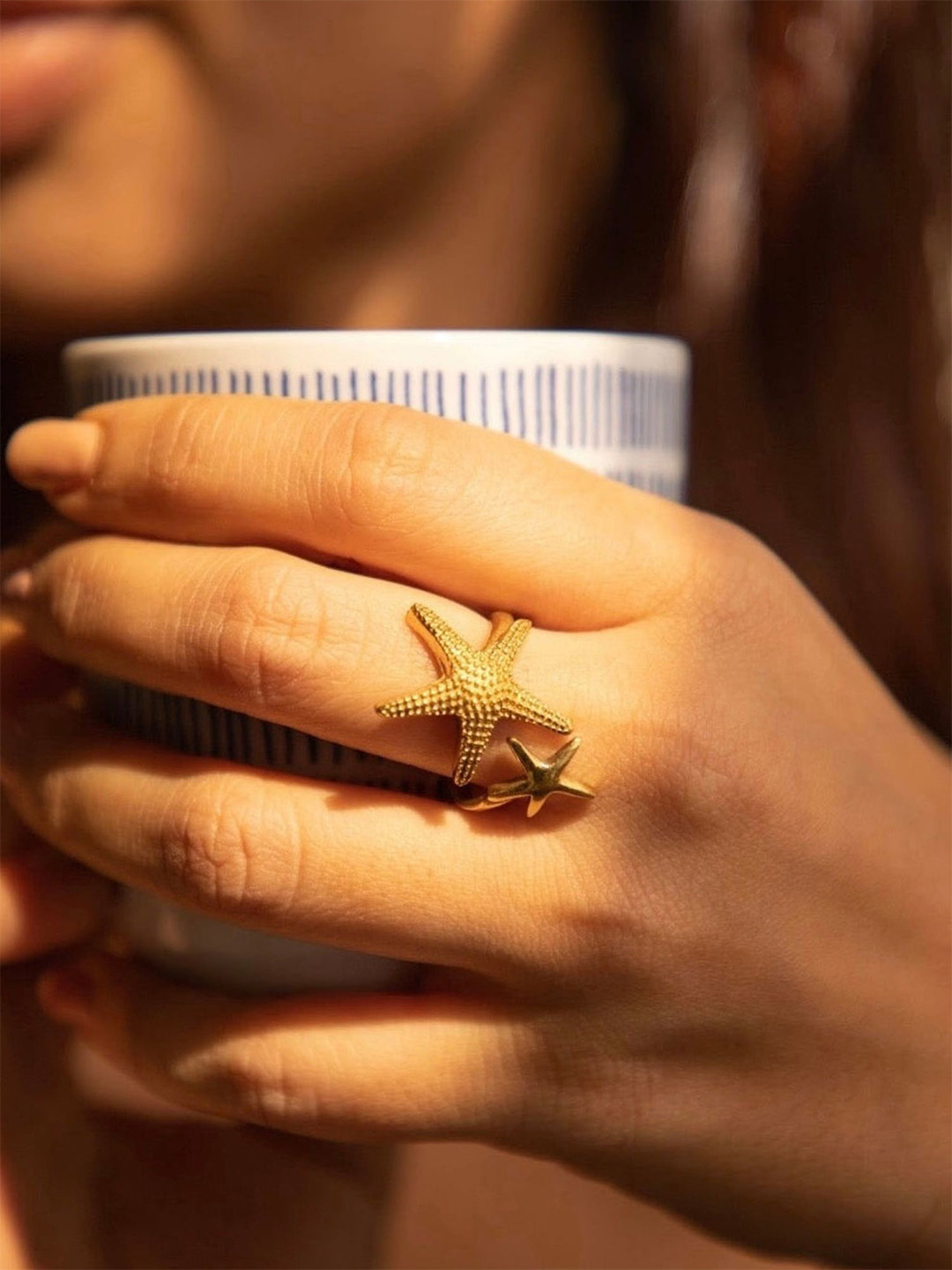 Soul Works Star Fish Adjustable Brass Ring with free Brasso polishing Liquid