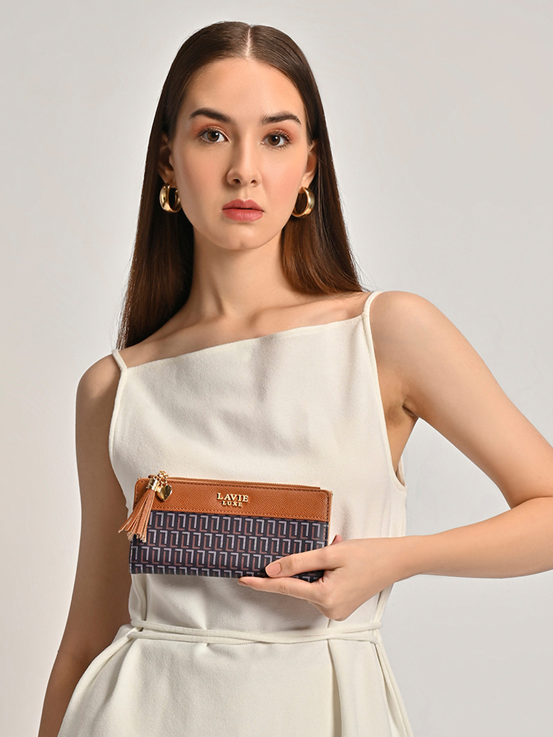 LAVIE LUXE Mono Safain Bifold Zip Monogram Printed Wallet