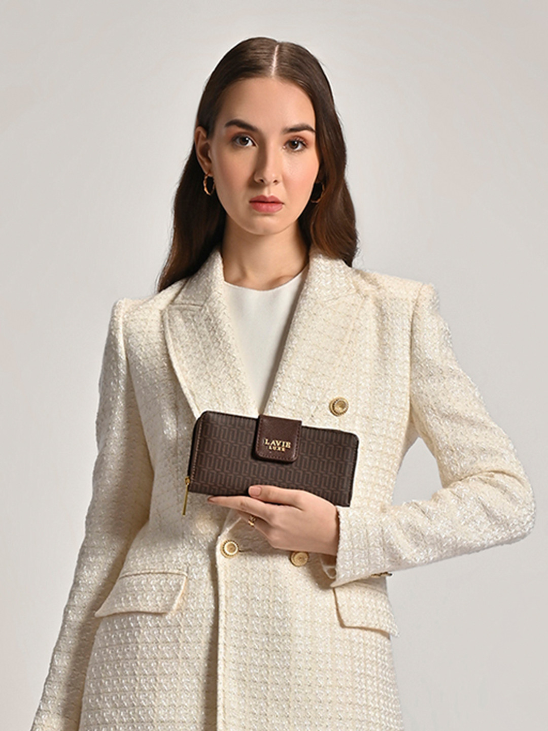 LAVIE LUXE Mono Mia Bifold Zip Monogram Printed Wallet