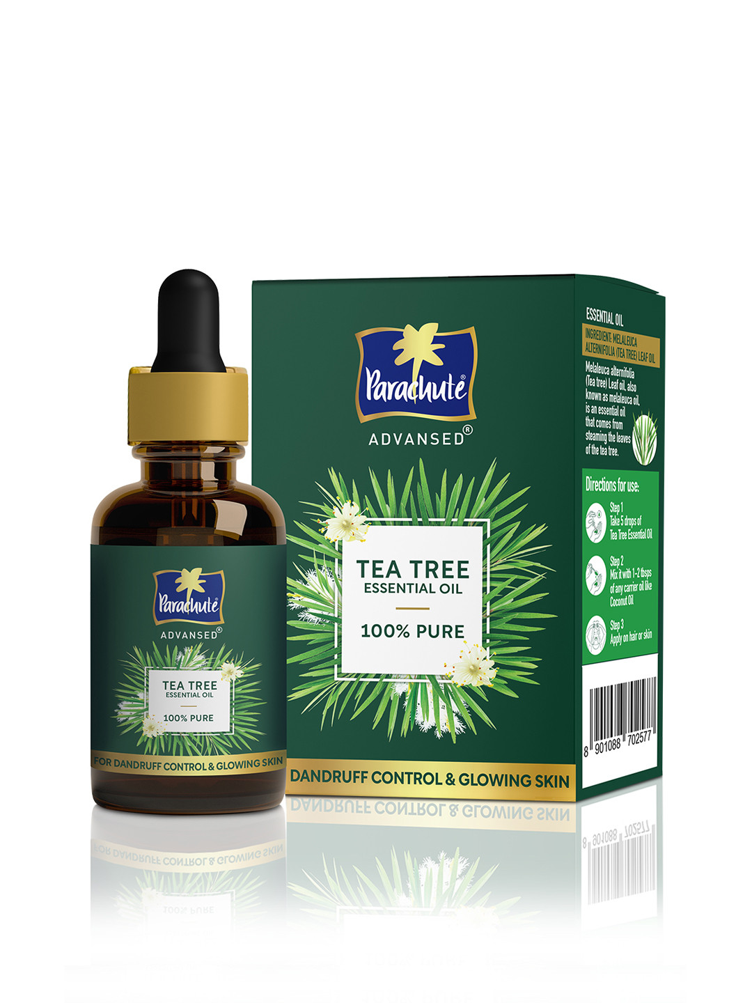 Parachute Advansed Pure Tea Tree Essential Oil for Dandruff Control & Glowing Skin - 14ml