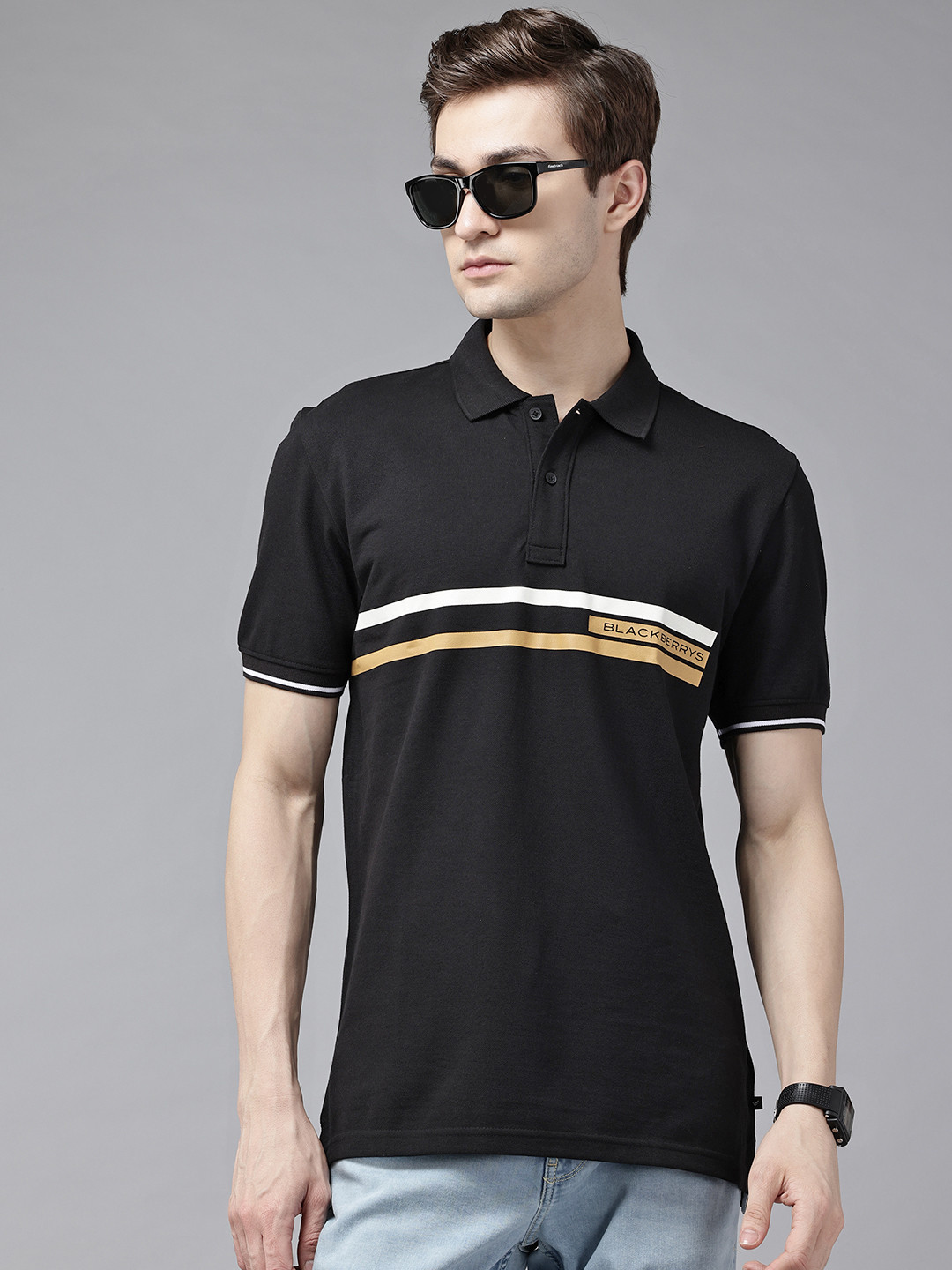 Blackberrys Brand Logo Printed Polo Collar Hypa Fresh Slim Fit T-shirt