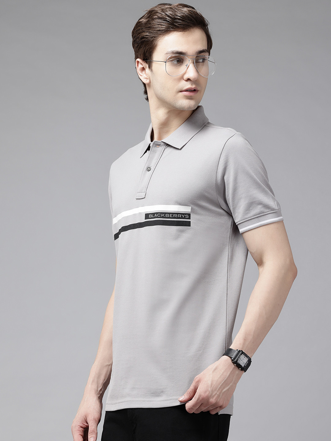 Blackberrys Brand Logo Printed Polo Collar Hypa Fresh Slim Fit T-shirt