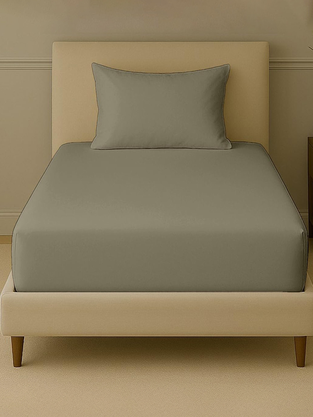 Trance Home Linen Brown Bamboo 300 TC Fitted Single Fine Bedsheet with a Pillow Cover-72 x 36 inches