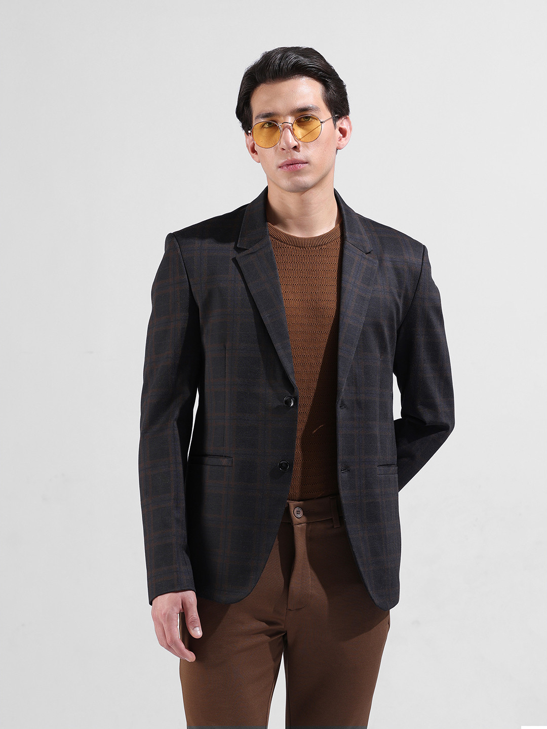 The Indian Garage Co. Men Comfort Fit Checkered Formal Blazer