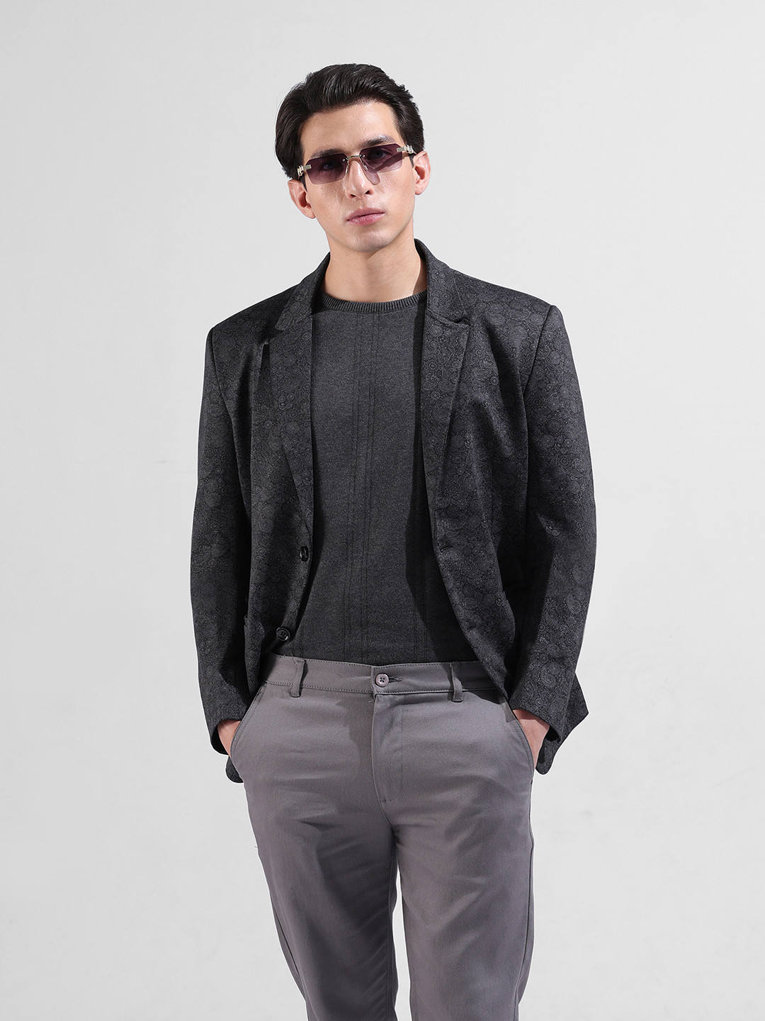 The Indian Garage Co. X Men Comfort Fit Printed Formal Blazer