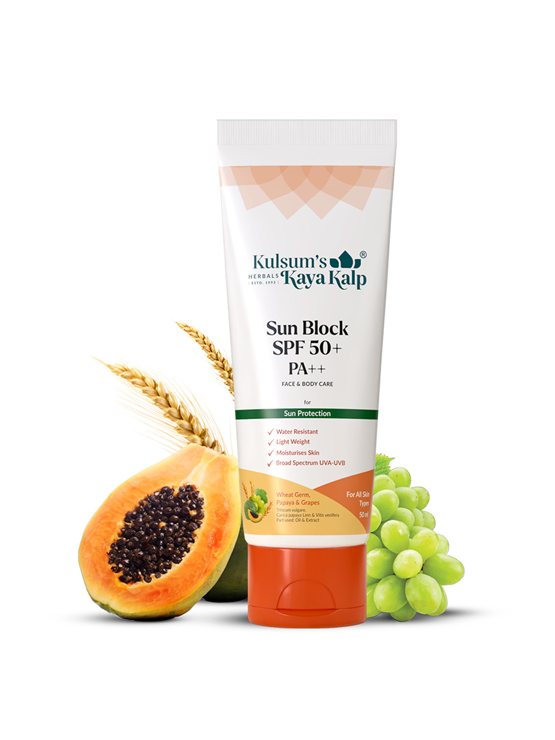 Kulsum's Kaya Kalp Sun Block SPF 50+ With Papaya - 50 ml