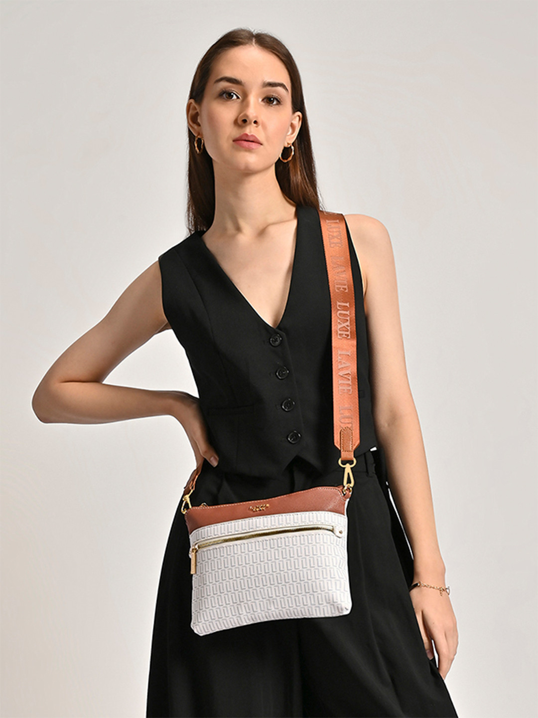 LAVIE LUXE Mono Quick Top Zip Crossbody Monogram Print Sling Bag