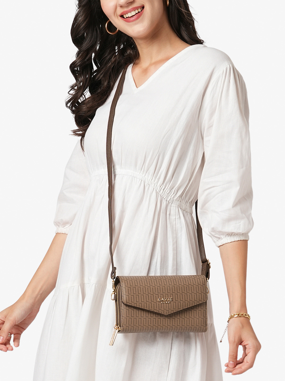 LAVIE LUXE Mono Sally 2C Monogram Printed Crossbody Sling Bag