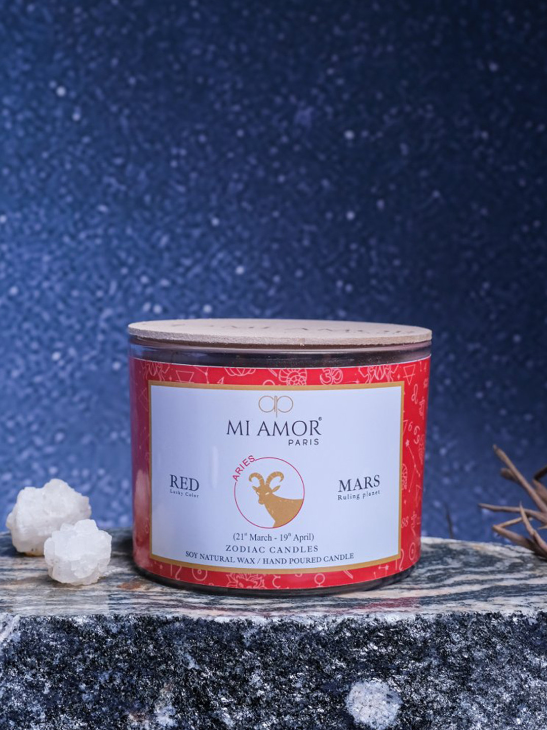 MI AMOR PARIS Aries Zodiac 3 Wick Scented Ethnic Motifs Geometric Regular Jar Candles