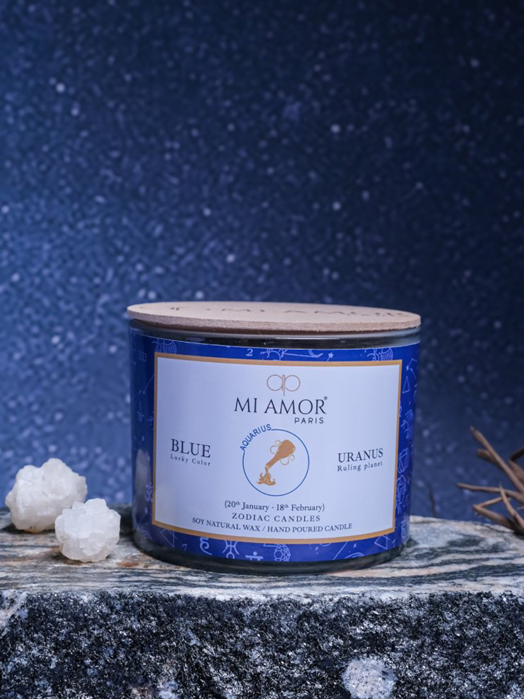 MI AMOR PARIS Aquarius Zodiac 3 Wick Scented Ethnic Motifs Geometric Regular Jar Candles