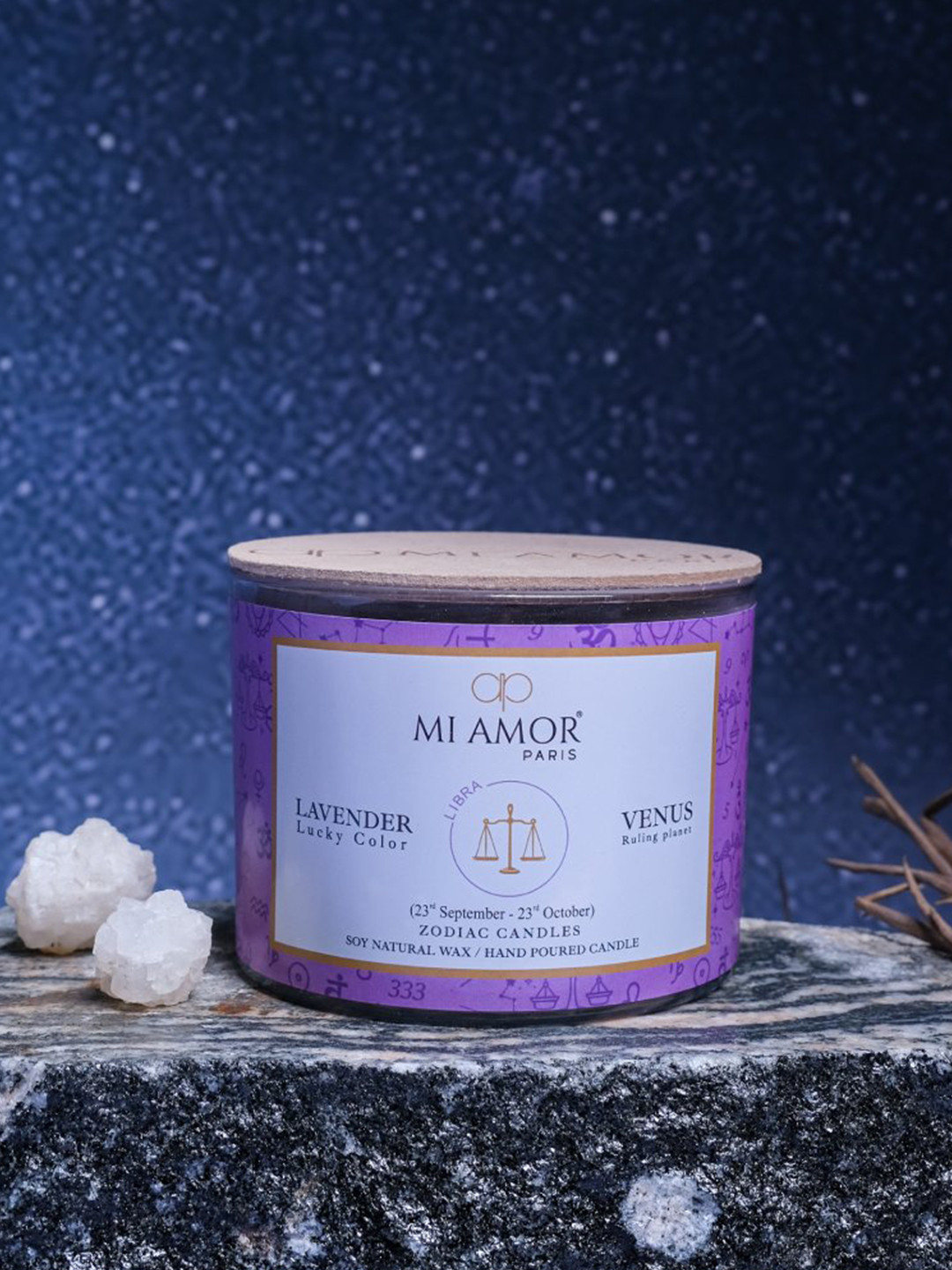 MI AMOR PARIS Libra Zodiac 3 Wick Scented Ethnic Motifs Geometric Regular Jar Candles