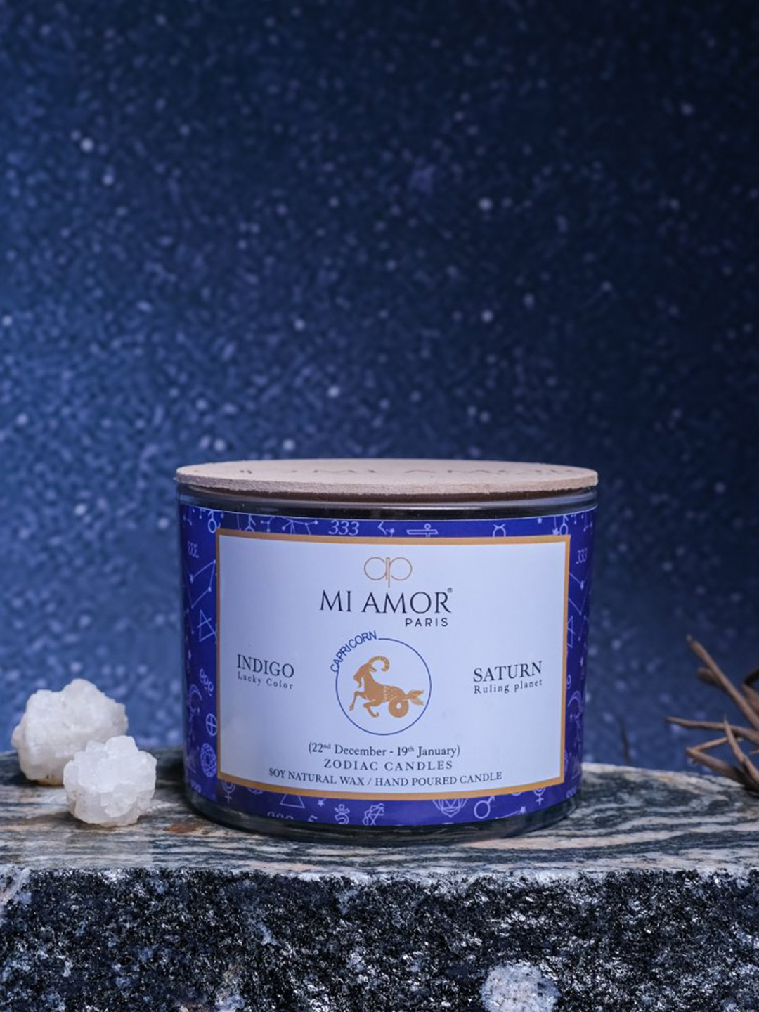 MI AMOR PARIS Capricorn Zodiac 3 Wick Scented Ethnic Motifs Geometric Regular Jar Candles