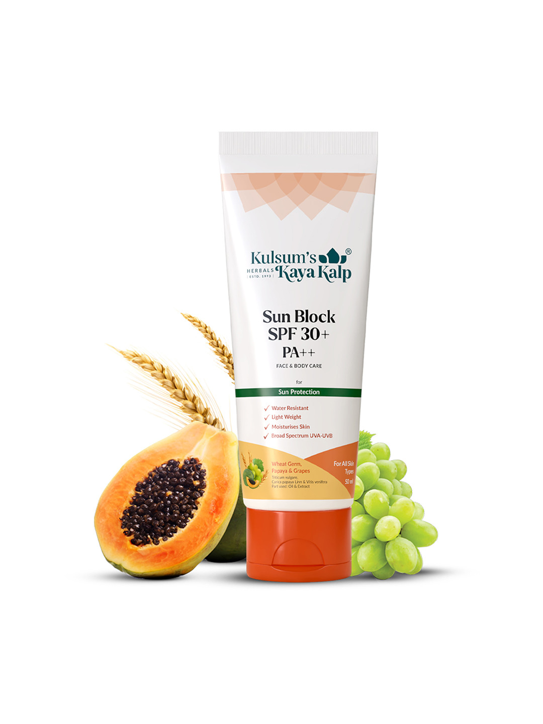 Kulsum's Kaya Kalp Sun Block SPF 30+ With Papaya- 50 ml