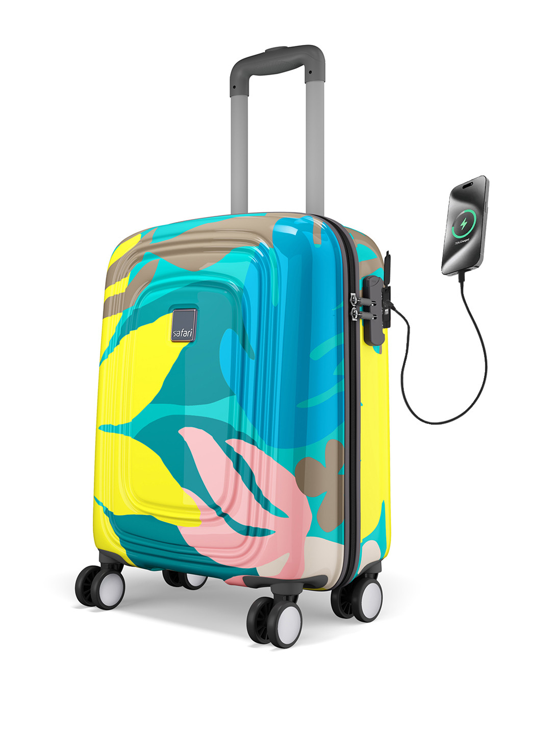 Safari Aurum Printed USB Charging Port Hard Cabin Suitcase- 74L