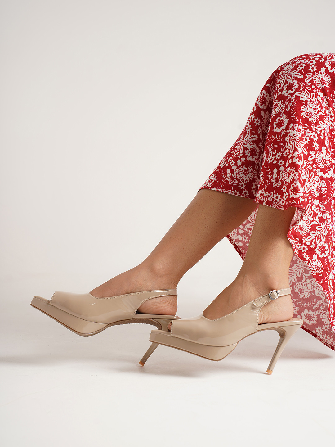 JM Looks Women Slingback Peep-Toe Stilettos High Gloss Finish Heels