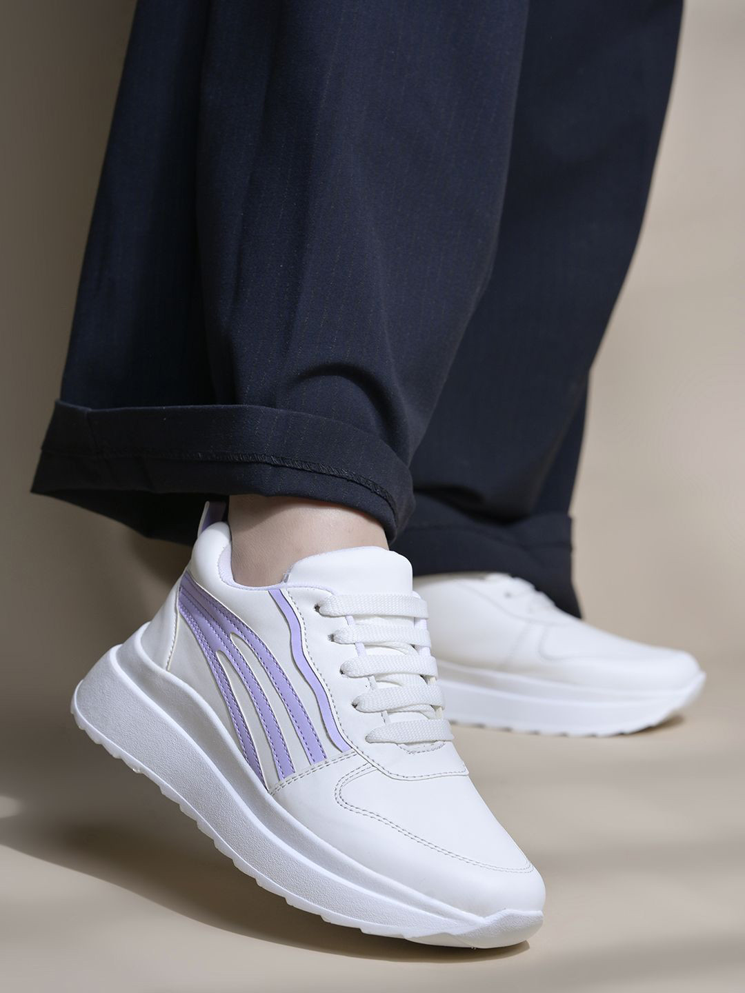 JM Looks Women Round Toe Chunky Sole Lace-Ups Sneakers