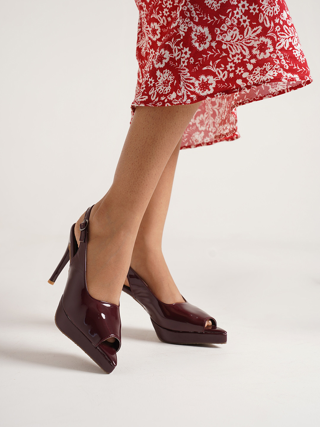 JM Looks Women Slingback Peep-Toe Stilettos High Gloss Finish Heels