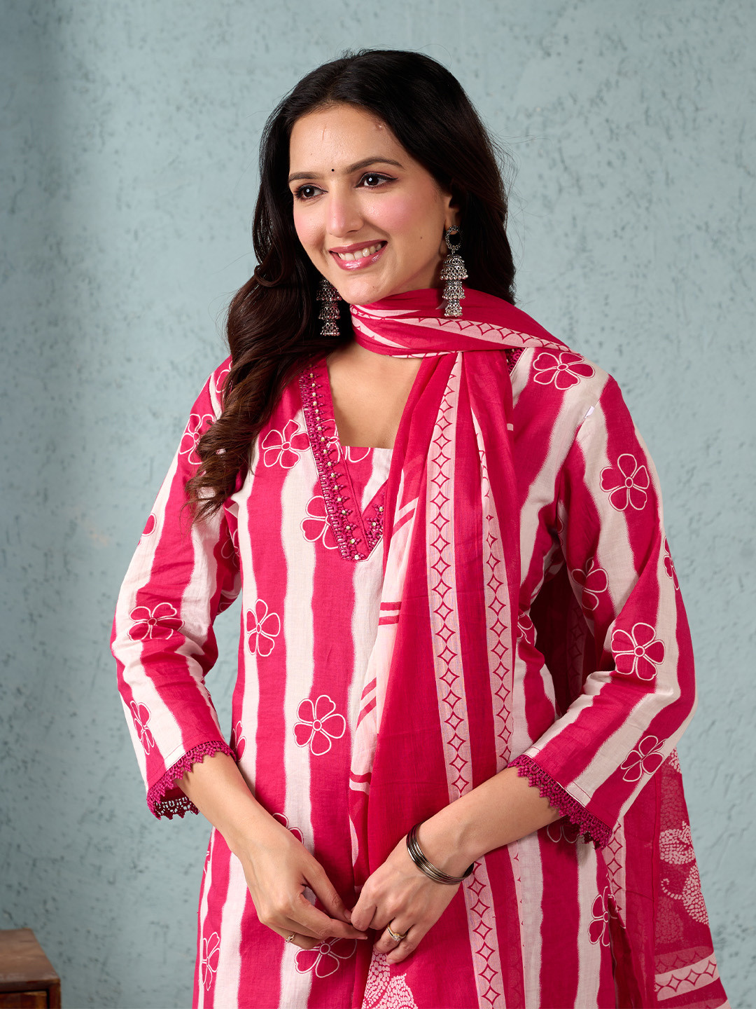 Varanga Stripper with Floral Printed Kurta with Trouser & Dupatta