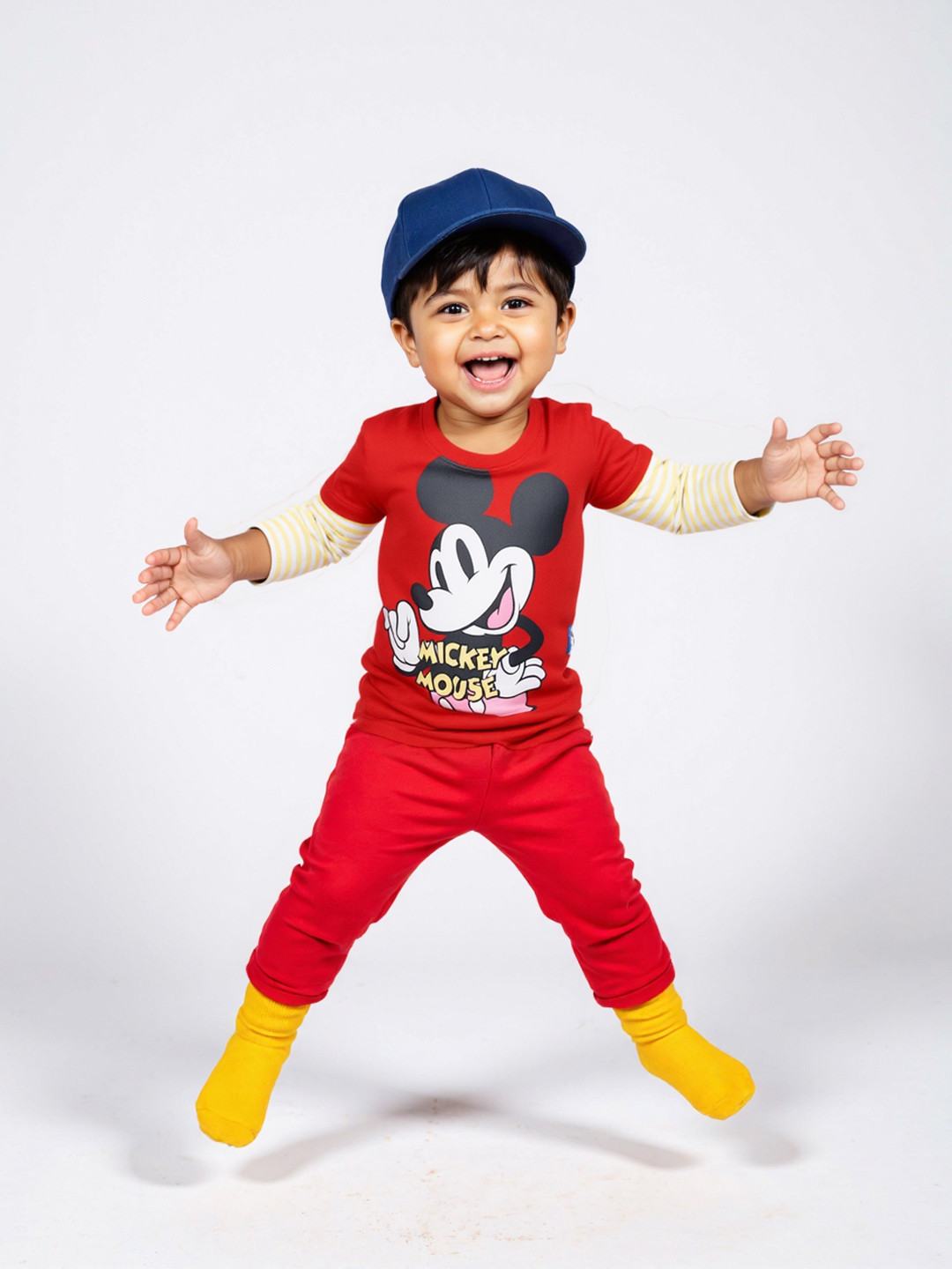 NautiNati Disney Boys Mickey Mouse Printed Trendy Doc Sleeve T-shirt