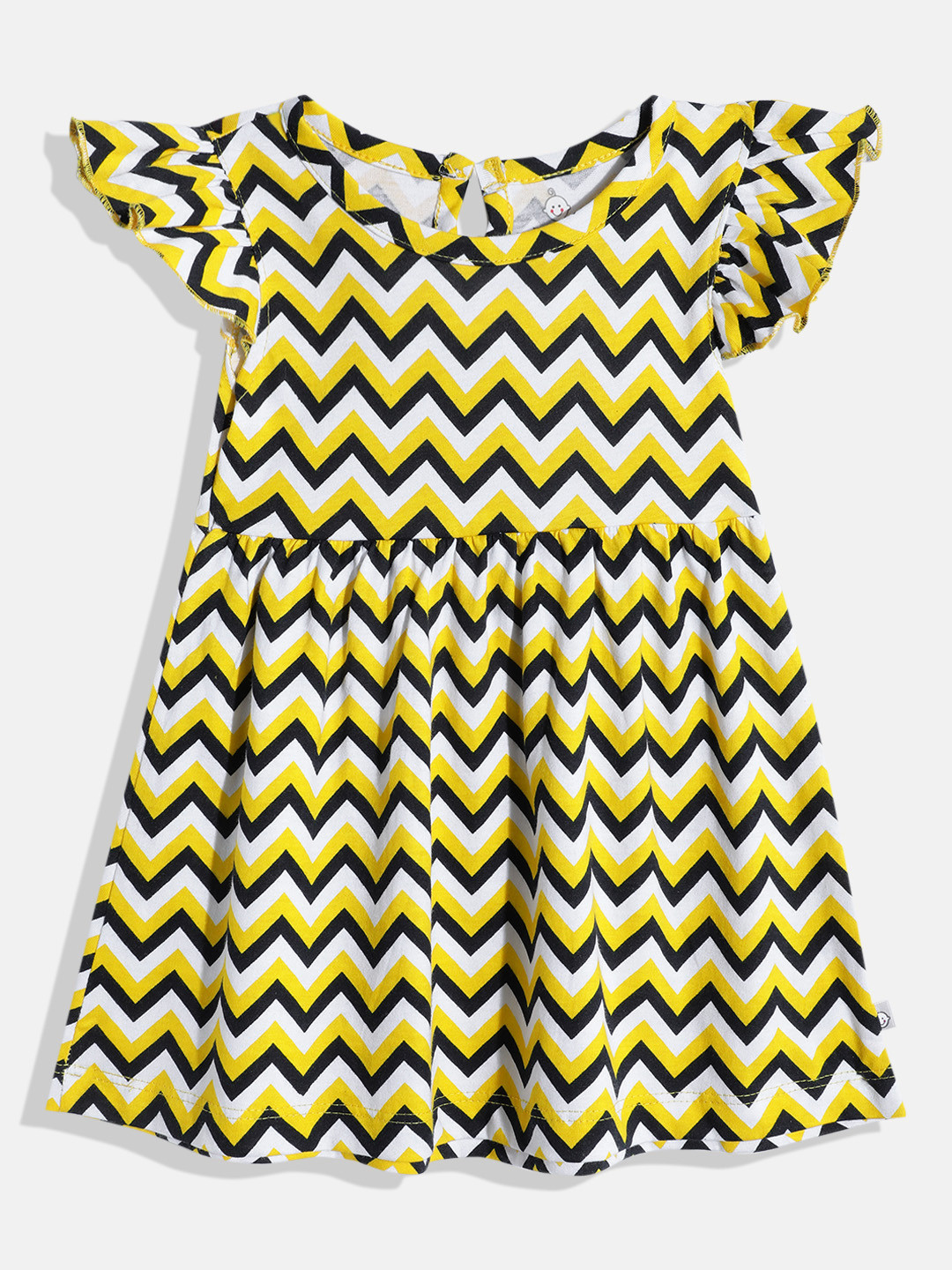 YK X Tinyo Infant Girls Printed Flutter Sleeves Fit & Flare Dress