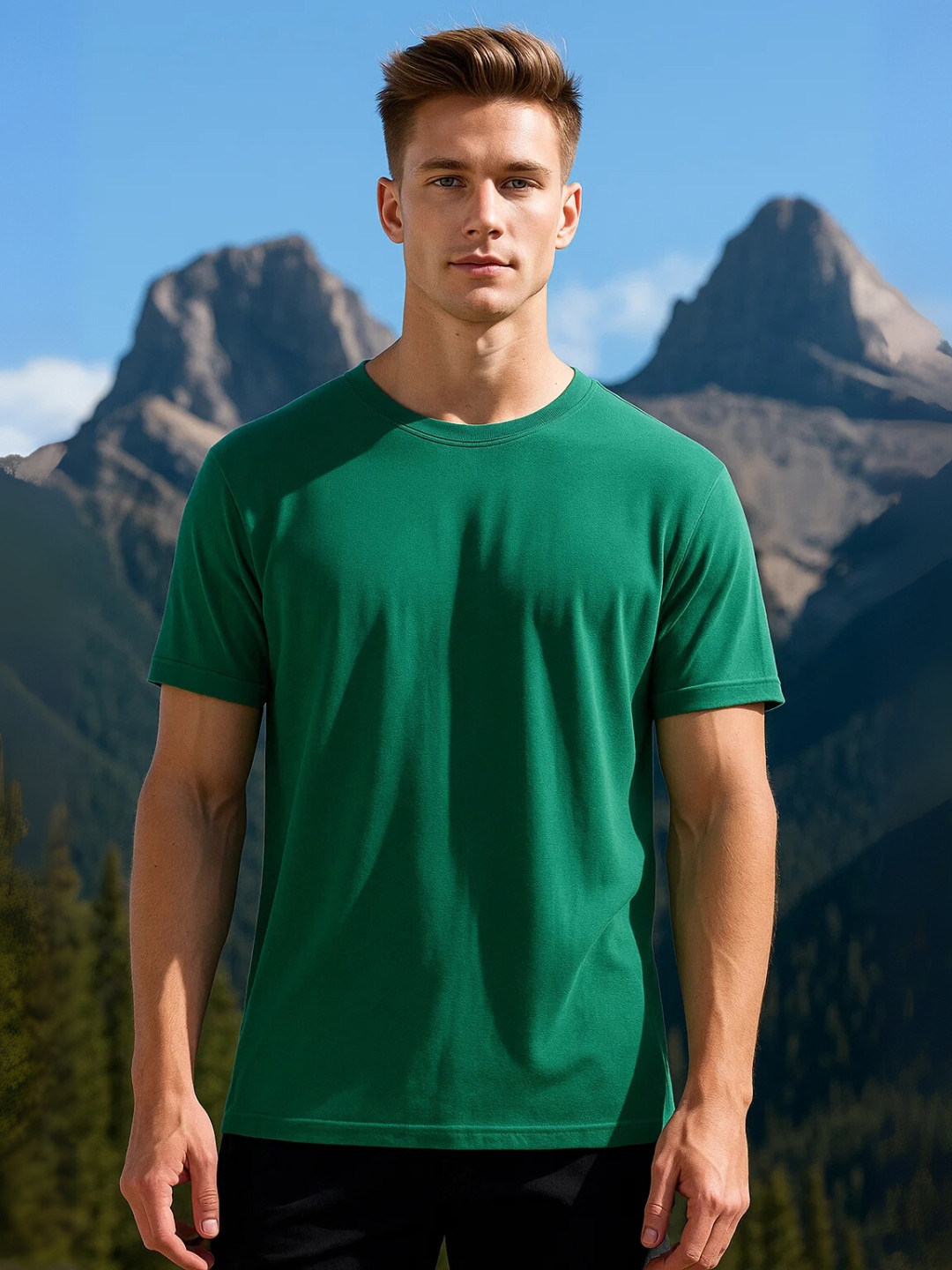 NOBERO Men Comfort Pique Solid Round Neck T-shirt