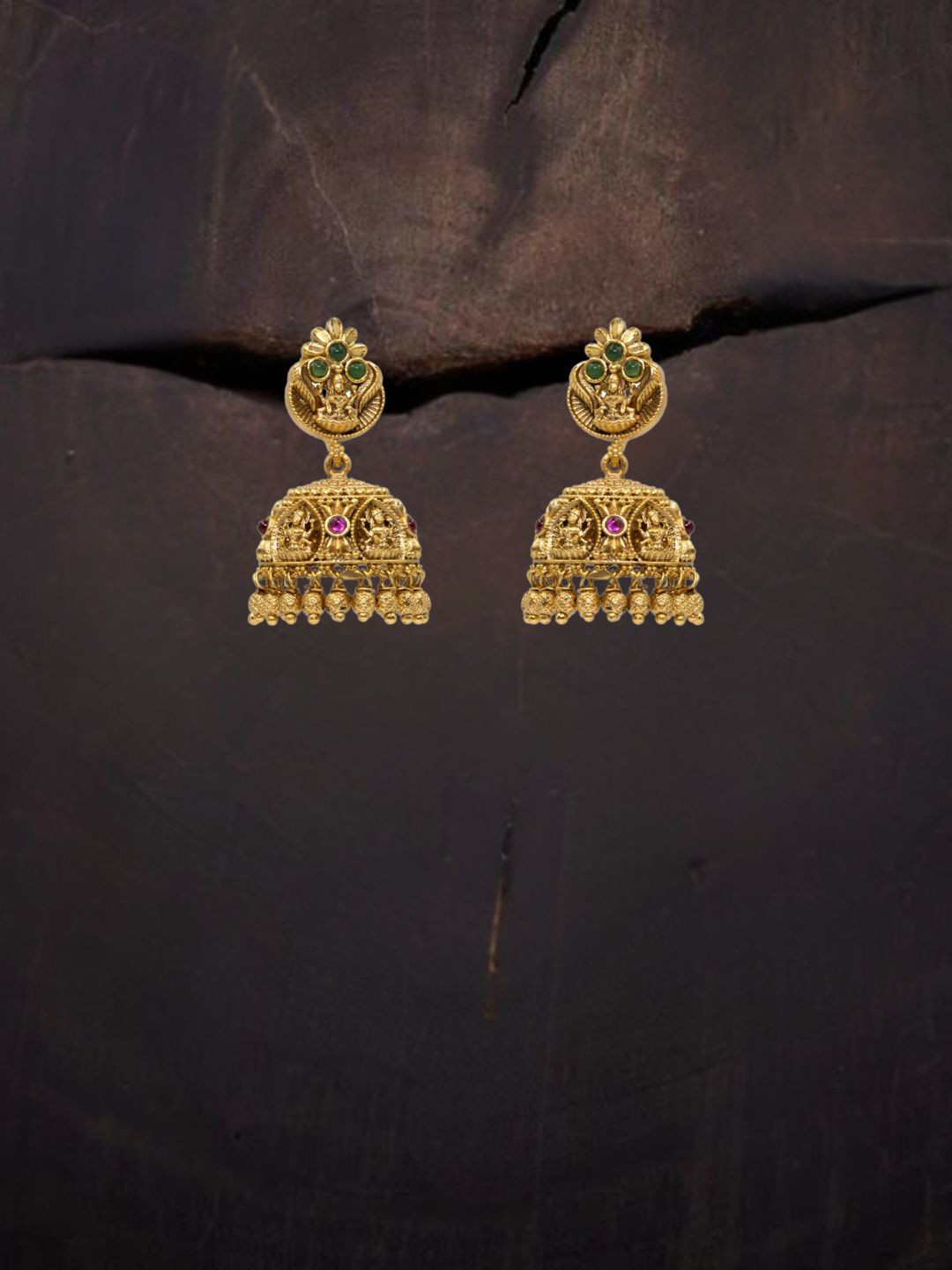 South Temple Jewellery Gold-Plated Artificial Stones & Beads Temple Contemporary Jhumkas