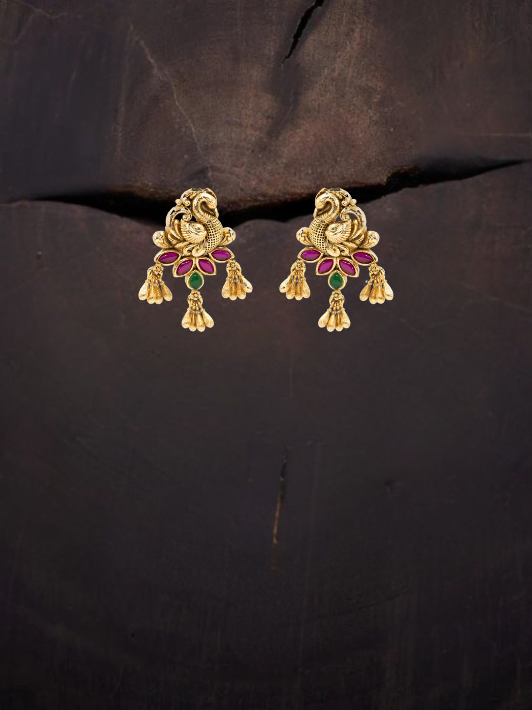South Temple Jewellery Gold-Plated Artificial Stones And Beaded Drop Earrings
