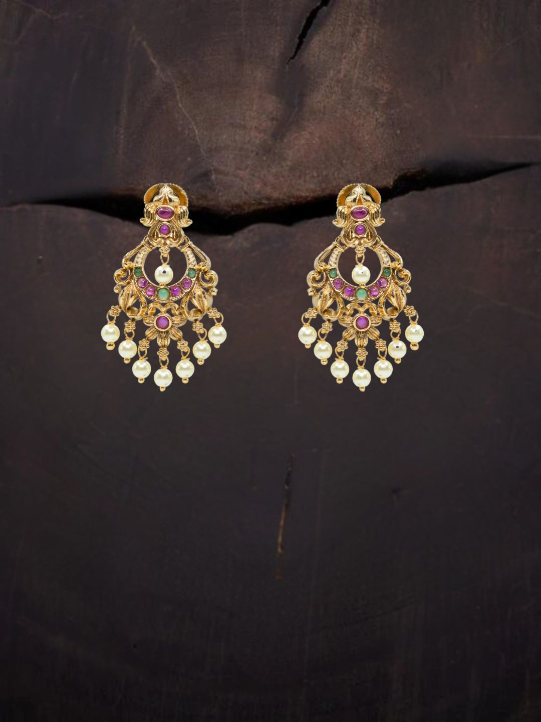 South Temple Jewellery Gold-Plated Stones And Beaded Contemporary Chandbalis