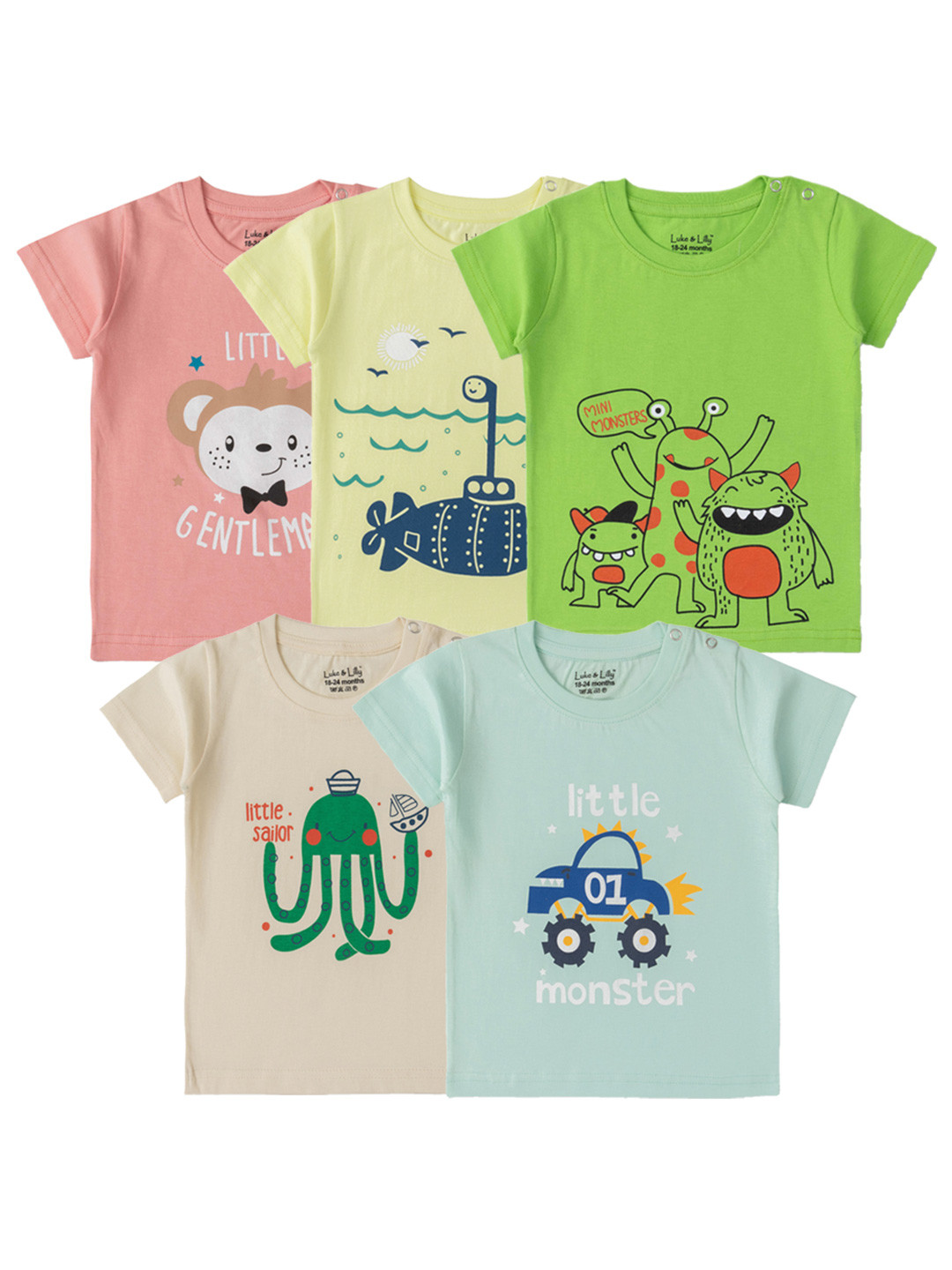Luke & Lilly Boys Pack Of 5 Printed T-shirt