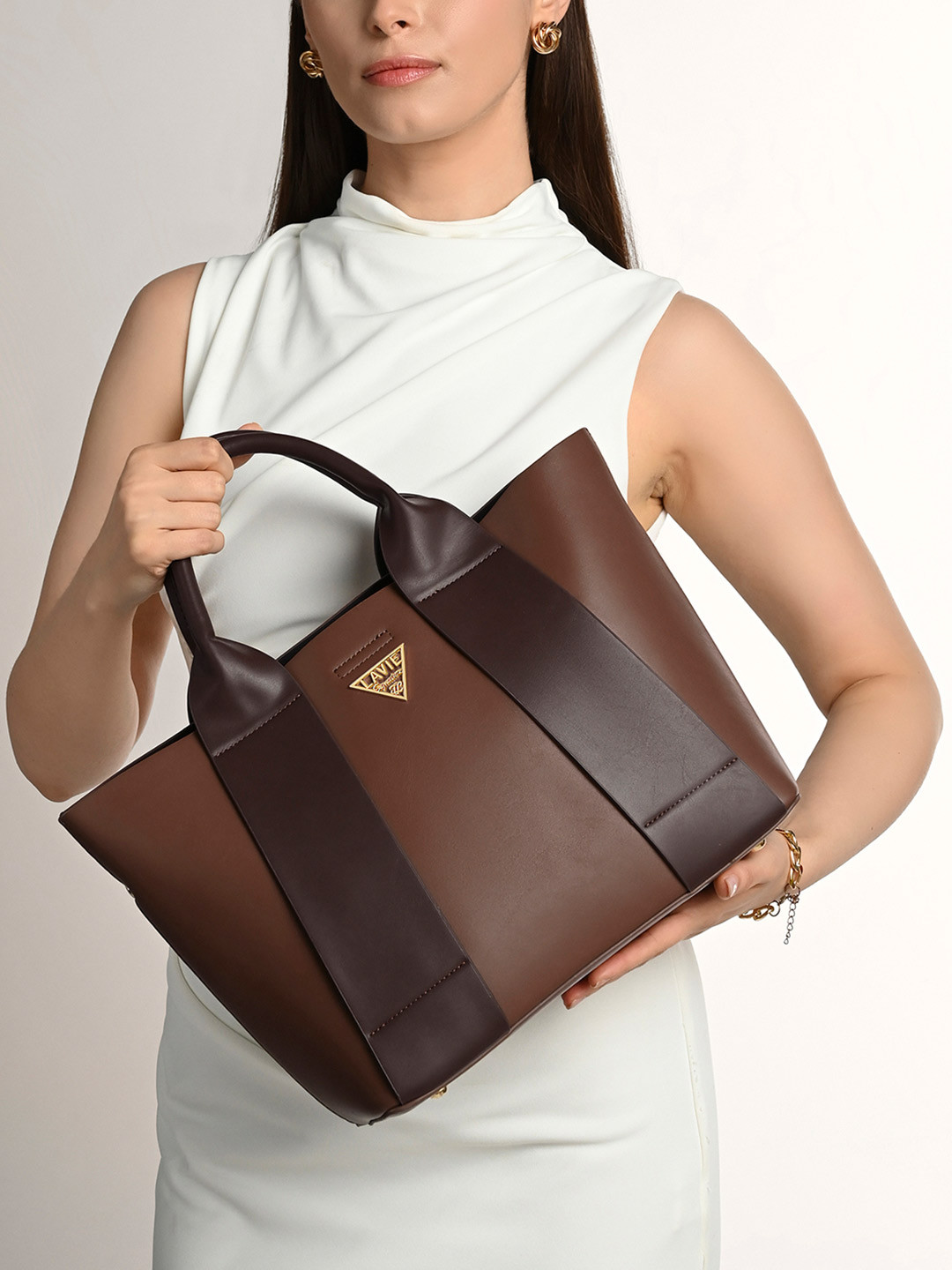 LAVIE Signature Savannah 3C Colourblocked Structured Handheld Bag