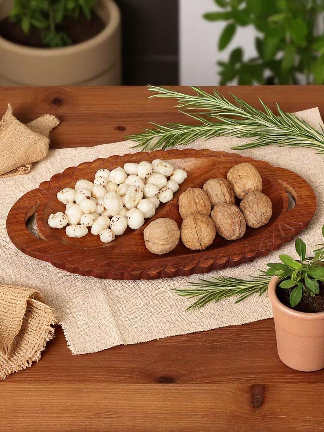 Myntra Elegant Homes Brown Sheesham Wooden Serving Tray