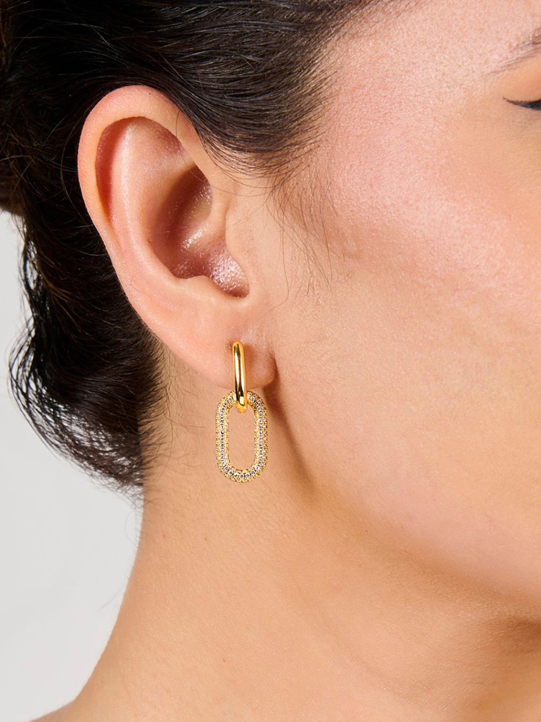 AQUASTREET Single pc 18K Gold Plated Waterproof Anti-Tarnish Hoop with Zircon Drop Earring