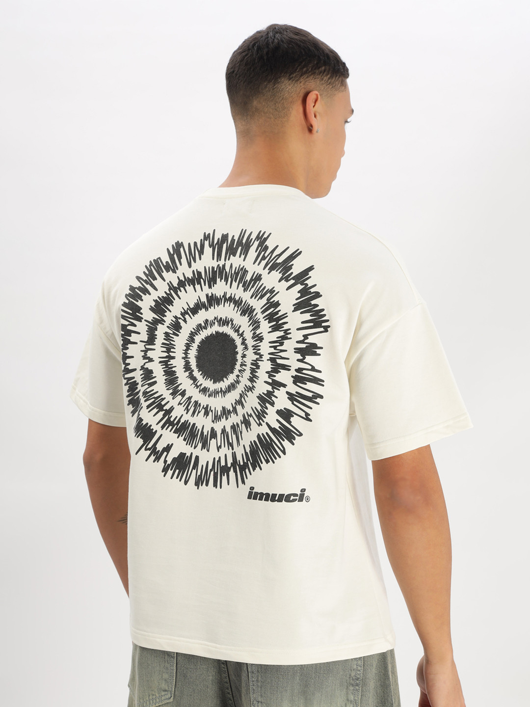 IMUCI Men Graphic Printed Round Neck Cotton Oversized T-shirt