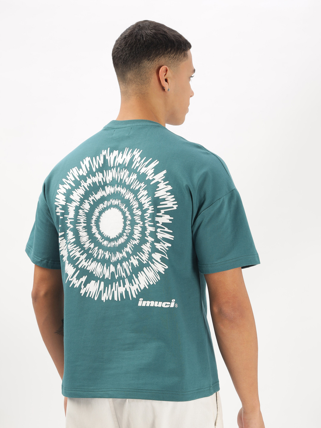 IMUCI Printed Drop-Shoulder Sleeves Pure Cotton Oversized T-shirt