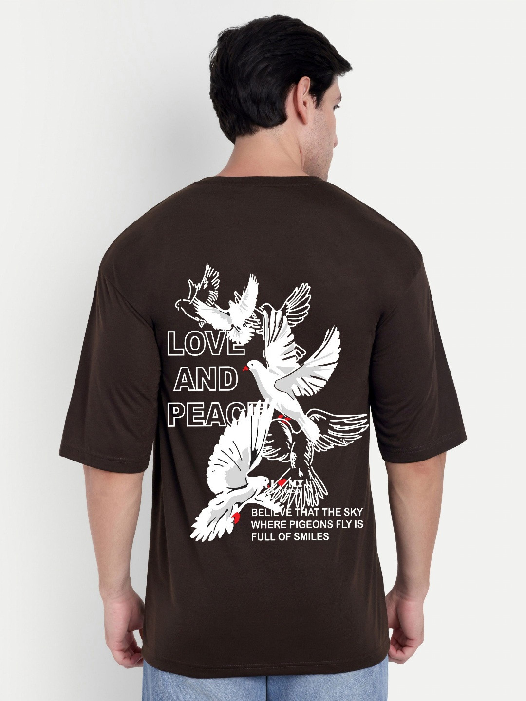 BENNY BROOKS Unisex Love & Peace Printed Drop-Shoulder Sleeves Oversized T-shirt