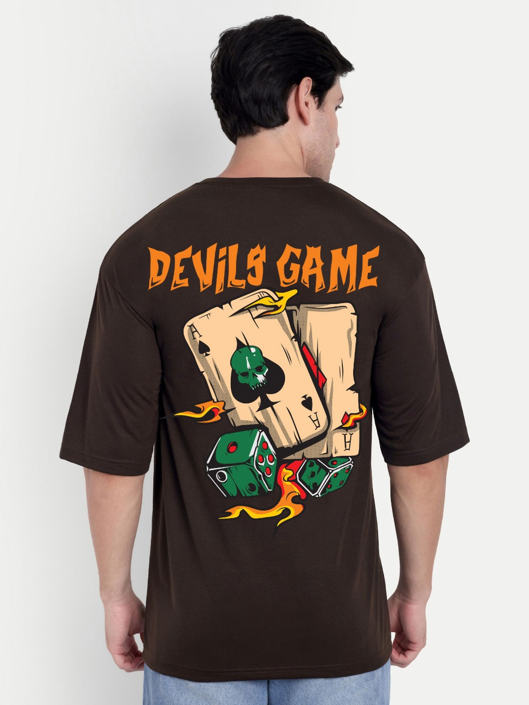 BENNY BROOKS Unisex Devil Cards Printed Round Neck Drop-Shoulder Sleeves Oversized T-shirt