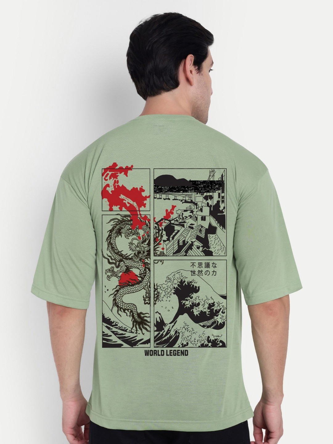 BENNY BROOKS Unisex Dragon Printed Round Neck Drop-Shoulder Sleeves Oversized T-shirt