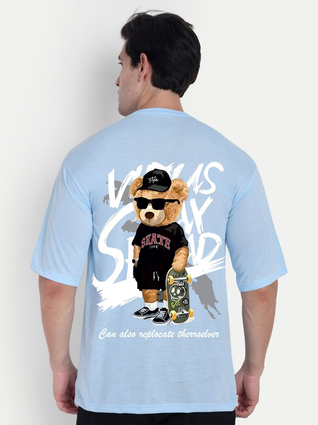 BENNY BROOKS Unisex Teddy Bear Printed Round Neck Drop-Shoulder Sleeves Oversized T-shirt