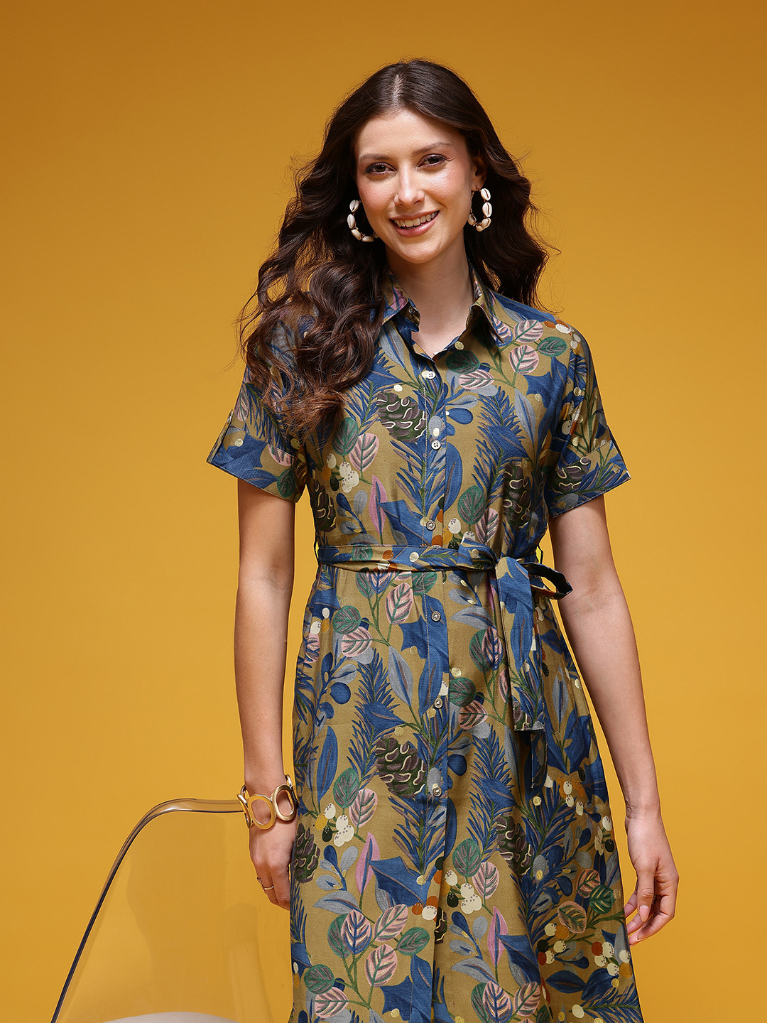 HERE&NOW Floral Belted Shirt Dress
