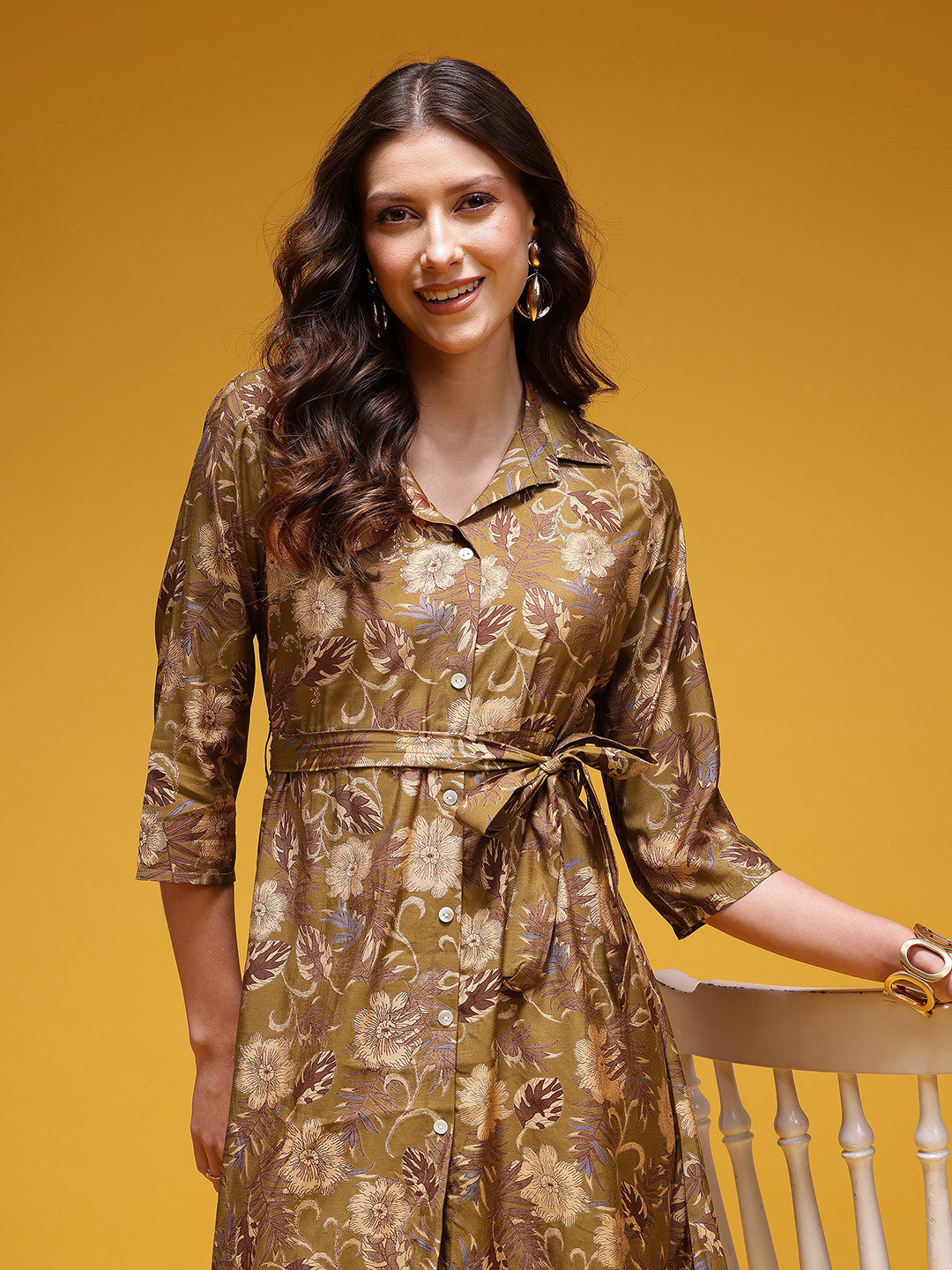 HERE&NOW Indie Floral Belted Shirt Dress